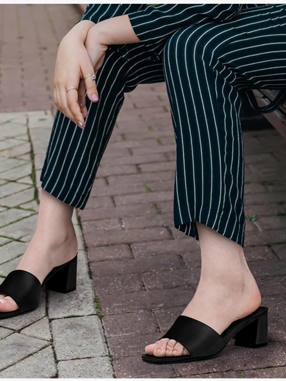 Pizz annu Black Leather-Look Slide Mule with Block Heel